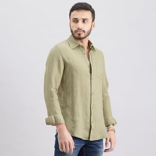 Image of ROOKIES Mens Full Sleeve Slim Fit 100% Lenin Shirt