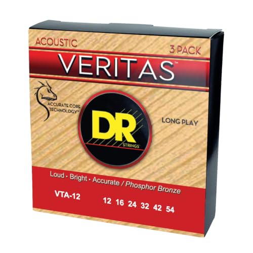 DR Strings Veritas Coated Core Technology Saiten fĂĽr Akustikgitarre, Light 12-54, 3er-Pack (VTA-12-3PK)