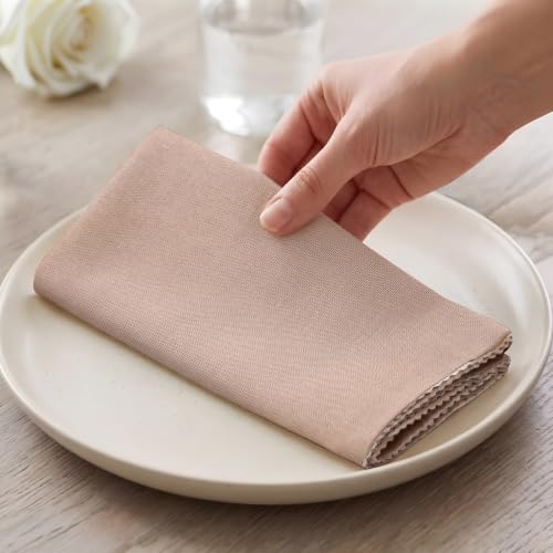 Image of The Home Talk Lace Table Napkins -Cotton Linen Blend Dinner Cloth Napkins for Parties,Dinners, Weddings, Cocktail&Christmas Decor|Soft,Reusable&Machine Washable|18 x 18 Inches (12, Linen)