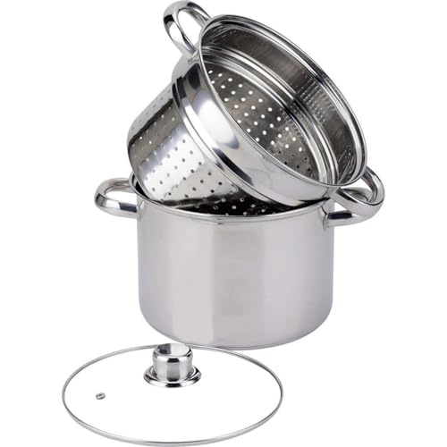 Baumalu, Cuiseur à Pâtes INOX 29,5 x 21,5 x 24,5 cm en Acier Inoxydable, Couvercle en Verre,...