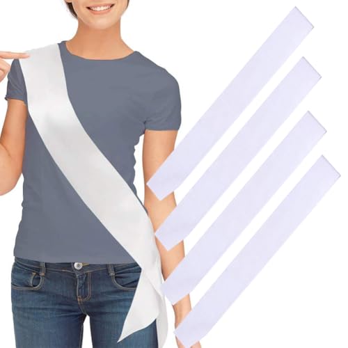 Happyupcity 4 bandas de satén blancas en blanco para bricolaje, bandas de seda lisas, accesorio de fiesta para graduación, cumpleaños, boda, despedida de soltera, suministros de bricolaje