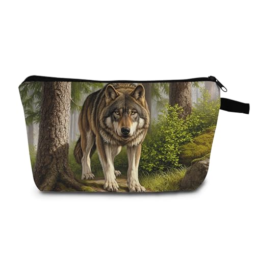 MoCaliduccious Wolf Print Cosmetic Bag Bold Wilderness Design Makeup Organizer Adventure Travel & Daily Essentials Pouch Unique Gift for Camping Enthusiasts/Nature Lovers
