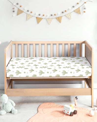 Image of Crib Sheets for Boys and Girls, 2 Pack Fitted Baby Sheets for Standard Toddler Mattress 28 inch x 52 inch, Soft Breathable Jersey Knit Baby Bedding (Cactus Cozy)