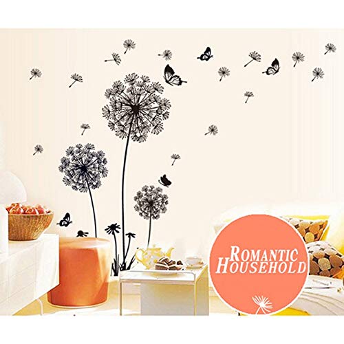 Stickers Muraux Pissenlit Amovibles - Motif Blanc Avec Papillons, Sans Colle, Pour Fenêtres Et Murs Lisses