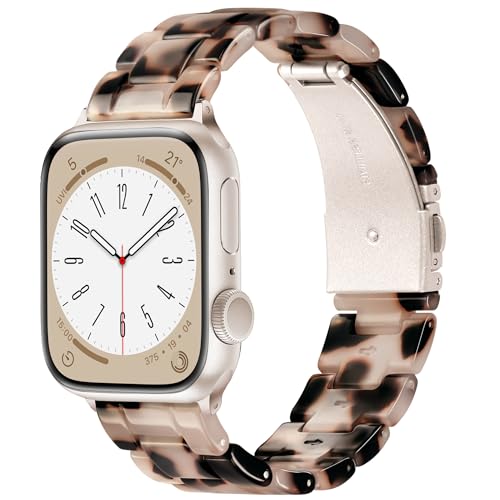 Calina Super Light Resin Band Fits Apple Watch Bands for Women 42mm(Series 11/10) 41mm 40mm 38mm Cute Fancy Dressy iWatch Bands Strap for Apple Watch Series 11 10 9 8 7 6 5 4 3 2 SE Tortoise Black