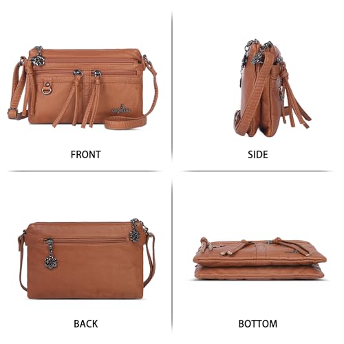 Image of Angel Kiss Small Crossbody Bag for Women Leather Crossbody Purse Triple Compartments Cell Phone Purse Shoulder Bags for Women
