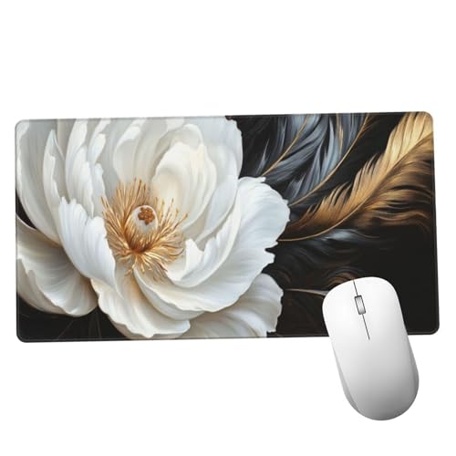 Blanco Alfombrilla Ratón 600x300x3mm Alfombrilla Raton XXL Grande con Base de Goma Antideslizante, Lavable, Accesorios Gaming Flor, Ordenador Gamer Regalos, Mouse Pad Gaming Mejora La Velocida Y1414