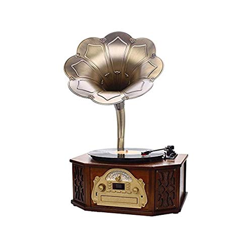 Vintage Retro Classic Gramophone Phonograph Shape Stereo Speaker Sound System Music Box Audio Blue Tooth Aux-in/USB Flash Drive