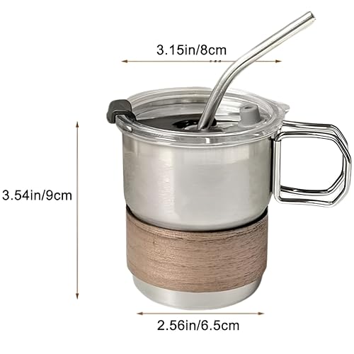 Image of Thermal Insulated Outdoor Coffee Cup Set with Handle & Straw & Lid, Stainless Steel Coffee Cups with Straws, Reusable & Stackable Stainless Steel Cup for Coffee, Tea, Milk (300ML, Pack of 1)