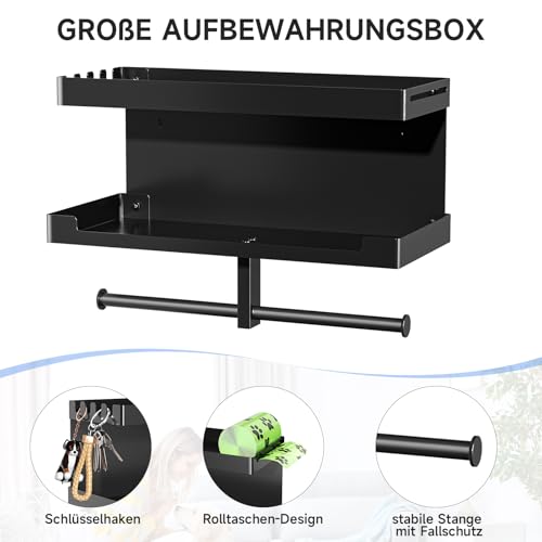 Hundegarderobe mit Ablage, Hundeleinen Halterung Wand, Schwarz Wandhalter für Hundeleine, Metall Hunde Garderobe Schlüsselbrett, für Hundeleine, Trainingsleckerlis, Kauspielzeug, Schlüssel, Groß