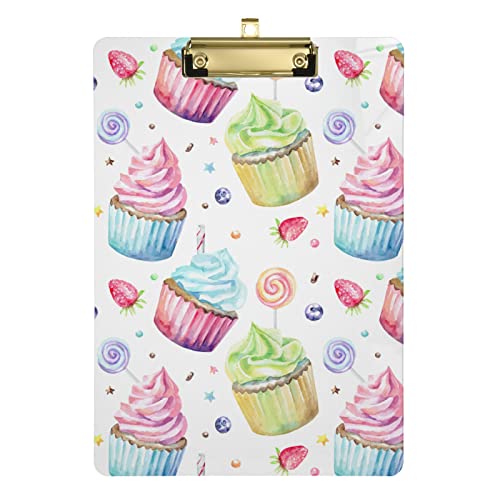 OTVEE Portapapeles para cupcakes de colores dulces y deliciosos, tamaño A4, portapapeles decorativos para oficina, escuela, escritura y dibujo