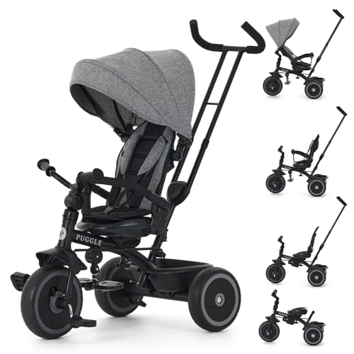 Puggle Easy Twist 6-in-1 Folding Trike with Parent Handle - Melange Grey (9 Months - 5 Years)