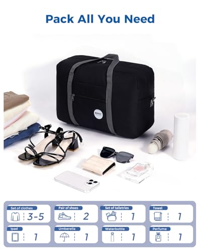 Image of WANDF Personal Item Travel Bag, Carry On Duffle Bag Women | 18x14x8 inches, Frontier Airline Underseat Fit, Weekend Overnight Trips, Lightweight Packable