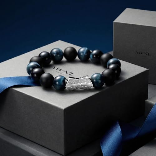 Pulsera para hombre con piedras naturales y amuleto de plata miniatura 2