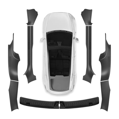 QINQINTU 10Pcs for Tesla Model Y Juniper(2025-2026) Carbon Fiber Door Sill Protector with Bumper Guard [Anti-Kick & Keep Clean] Door Sill Guard Cover for Tesla Model Y Juniper Accessories 2025 2026