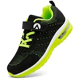 Dhinash Zapatillas Casual para Niño Zapatillas Deportivas Tenis Sin Cordones Calzados para Correr en Asfalto Zapatos de Escuela Exterior Interior Zapatos de Running Negro Verde Talla 30