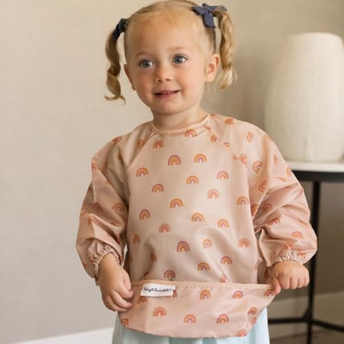 Image of Tiny Twinkle Long Sleeve Bib for Babies & Toddlers | Waterproof Smock Bib for Eating | Machine Washable & Mess-Proof Feeding Essentials | Newborn Shower Gift (Boho Rainbow, 6-24M)