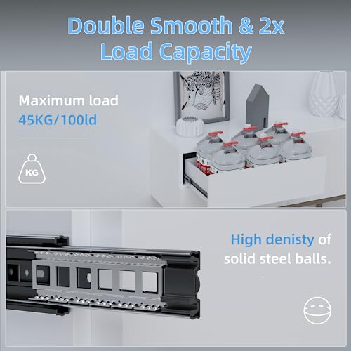 Aolisheng 1 Pair Push To Open Drawer Slides 12 14 16 18 20 22 24 Inch 100 Lb Load Capacity Side Mount Handleless Ball Bearing Full Extension Touch Open Rails Cabinet Metal Runner Dresser Glide Black #TOP4