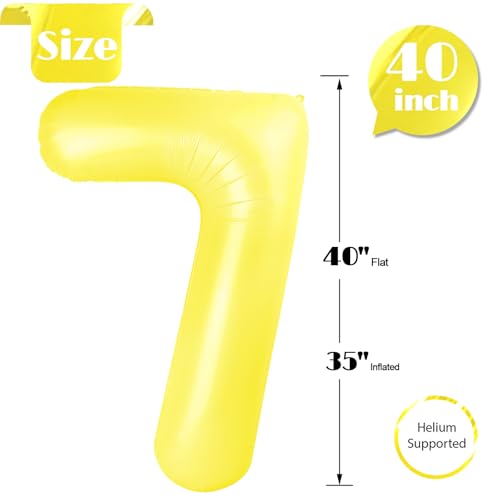 Image of Yellow Number 7 Balloon 40 Inch, 7th Birthday Party Decorations, Giant 7 Foil Balloon for Party Supplies