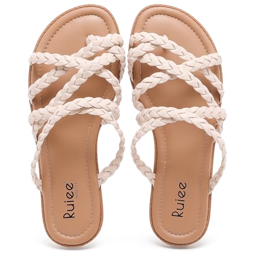 Wide Width Sandals for Women, Summer Wide Feet Flip Flops Flat Slide Sandals Casual Braided Slides Comfort Slip on Thong Womens Beach Sandal. 9 X-Wide