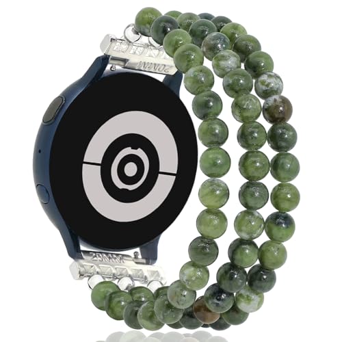 LuReen Women's 20mm Natural Stone Beaded Band Compatible with Samsung Galaxy Watch 4/5/6/3, Waterproof and Breathable
