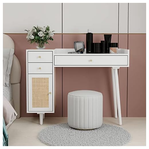 COULDWILL Vanity Desk with 3 Drawers and Cabinet, Makeup Vanity Table with Charging Station, Makeup Organizer White Vanity Desk Lots Storage for Bedroom, Bathroom, Home Office