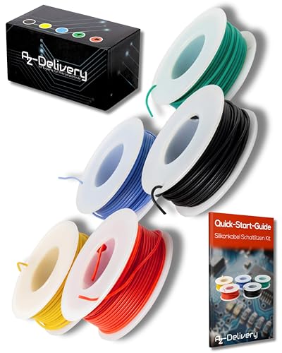 AZDelivery Cable de silicona estañado ultraflexible, Cable Eléctrico Kit de hilos de conmutación resistentes a la temperatura de alambre de cobre como puente o para trenzar o conectar Soft Hookup