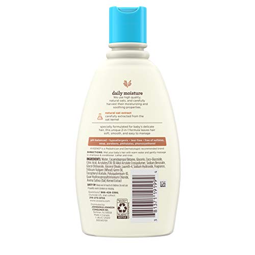Aveeno Baby Daily Moisture 2-In-1 Tear-Free Shampoo & Conditioner For Baby's Delicate Hair & Scalp, Natural Oat Extract, Hypoallergenic, Paraben- Phthalate- & Sulfate-Free, 12 Fl Oz #TOP3