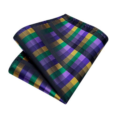 Image of DiBanGu Plaid Ties for Men Silk Checkered Necktie and Pocket Square Cufflinks Tie Clip Set with Gift Box for Wedding Business