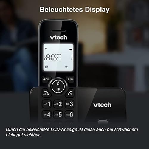 VTech CS2000 schnurloses Telefon, ECO+ Modus, Festnetztelefon, schwarz, Anrufsperre, Freisprechfunktion, große Tasten, Zwei Zeilen Display