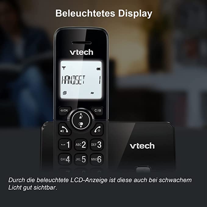 VTech CS2000 schnurloses Telefon, ECO+ Modus, Festnetztelefon, schwarz, Anrufsperre, Freisprechfunktion, große Tasten, Zwei Zeilen Display – Bild 5