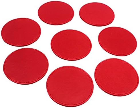 DaoHeng Set of 8 Faux Leather Round Coasters Red