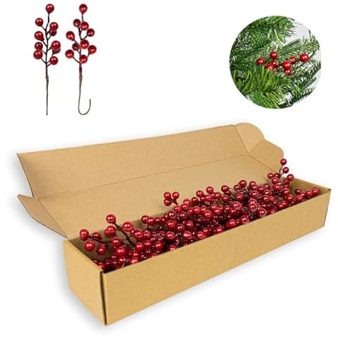 J'FLORU 50 Pack Christmas Tree Decorations 6.5 Inch Artificial Berry Stems Red Berry Picks for Xmas Winter Christmas Tree Ornaments Centerpieces Flower Arrangements Cover