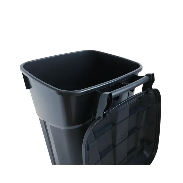 BJCYO 32 Gallon Wheeled Heavy Duty Plastic Garbage Can, Attached Lid, Black