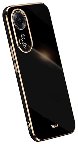 Topme Funda de Silicona para OPPO A98 5G (6.7" Inches), [ Carcasa Case de Teléfono Estilo Borde Dorado] - Negro