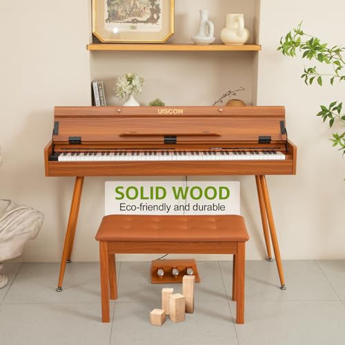 UISCOM Duet Piano Bench with Padded Cushion and Storage - Solid Wood Keyboard Bench Bookcase Stool Chair Seat Vanity Stool Tufted Wooden Piano Seat, Comfortable Sponges Pad,Brown - Thumbnail 7