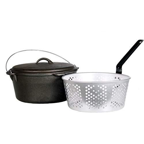 Cajun Classic 9-Quart Seasoned Cast Iron Dutch Oven With Fry Basket - GL10488AS