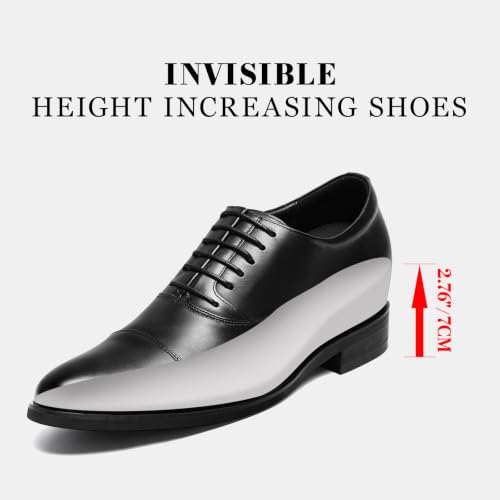 Image of CHAMARIPA Men's Oxfords Elevator Shoes Invisible Height Increasing Shoes | 2.76 /3.15 Inches Taller Lace-up Oxfords with Patent Leather Breathable Calfskin Integrated Elevator Insole Business Wedding