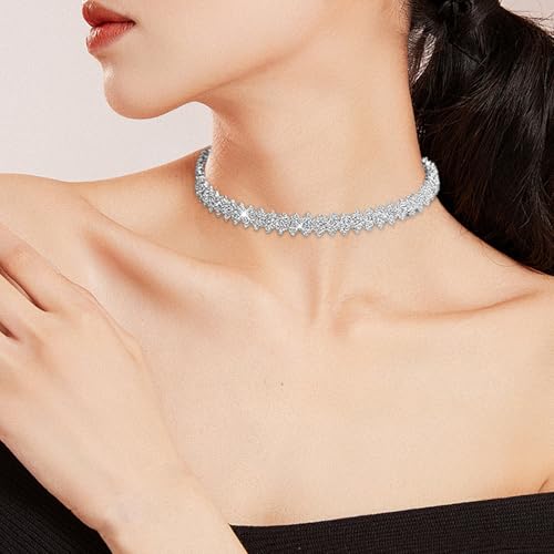 LUYANFX Strass Kette Choker Damen Diamant Kette Collier Damen Silber Glitzer Schmuck Silberne Necklace Brautschmuck Halsband Trachtenkette für Alltag, Partys, Bälle, Hochzeiten