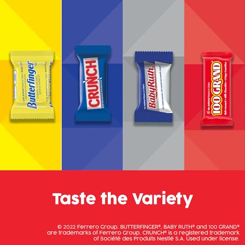 Butterfinger, CRUNCH, Baby Ruth, 100 Grand Fun Size, Assorted Candy Bars, Great for Sharing, Bulk 80 Count Pack, 32.1 oz