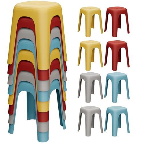 Anywish 8 Pack Stackable Classroom Stools 18 Inch Nesting Plastic Stools Portable Backless Chairs for Classroom, Students, Adults, Living Room, Dining Room, Office Home