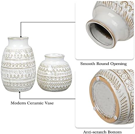 TERESA'S COLLECTIONS White Vase for Flowers, Set of 2 Decorative Rustic Reactive Glazed Ceramic Vases for Pampas Grass, Farmhouse Cream Vase for Room Decor, Living Room and Mantel, H12.5 &19.5cm