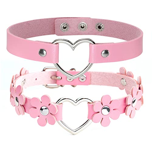 MILAKOO Lot de 2 colliers ras du cou pour femme avec anneau et fleurs - Décoration tendance -...