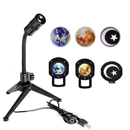 XIAOXIONG Lámpara LED de proyección de luna y tierra, lámpara de proyector de luna y tierra 3D, recargable por USB, LED giratorio de 360° con soporte, luz nocturna para fondo de selfie, decoración del