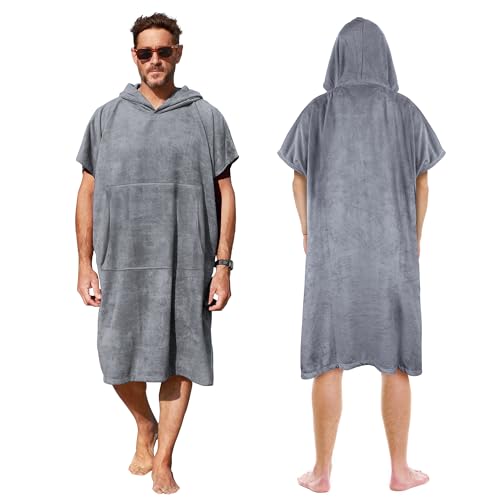 Kato Tirrinia Beach Surf Poncho con bolsillo Absorbente de agua Traje de neopreno Cambiador Sudadera con capucha Toalla Poncho Albornoz para surf Natación Baño Adulto Hombres Mujeres A prueba de arena