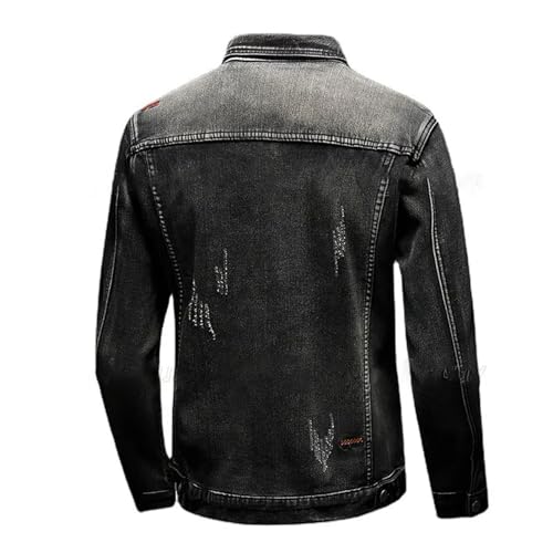 Black Jacket Jeans Two Piece Set for Men Casual Loose Denim Coat and Hole Ripped Pants3