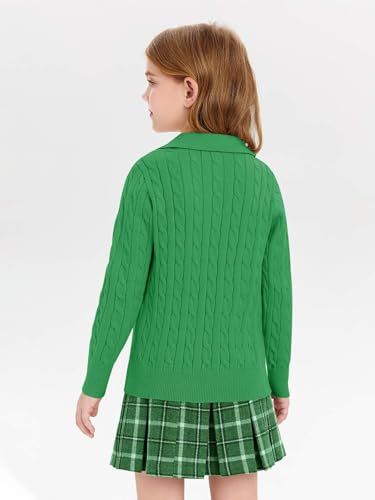 Image of Girls Sweaters Kids Fashion Cable Knit Collared V Neck Pullover Sweater Tops 5-14 Years