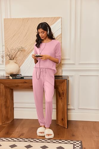 Ekouaer Pajamas Womens Long Sleeve Pj Set 2 Piece Loungewear Soft Sleepwear - image 2