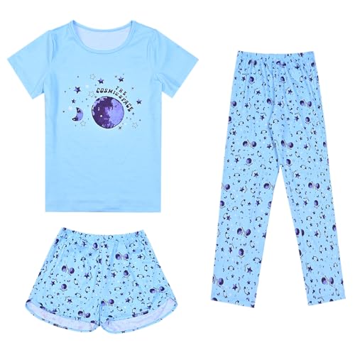 Image of Mirawise Girls 3 Pc Pajamas Sleepwear Cotton Pjs Clothes Set 4-13 Years