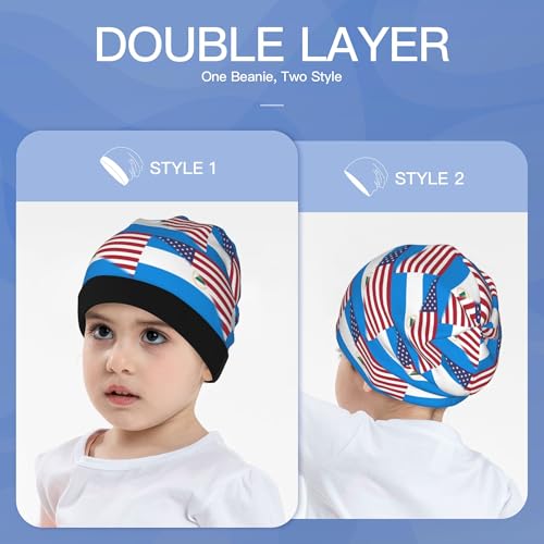 American Flag and Flag of Nicaragua Kids Leisure Elastic Knitted Hat Junior Large Size Knit Cap Child Beanie Black3